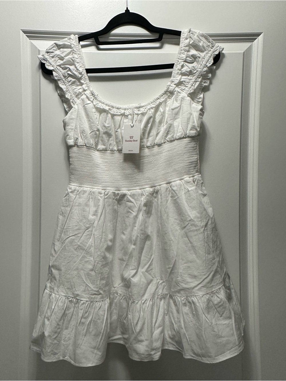 NWT Sunday Best by Aritzia White Ruffle-Sleeve Cotton romper/dress for